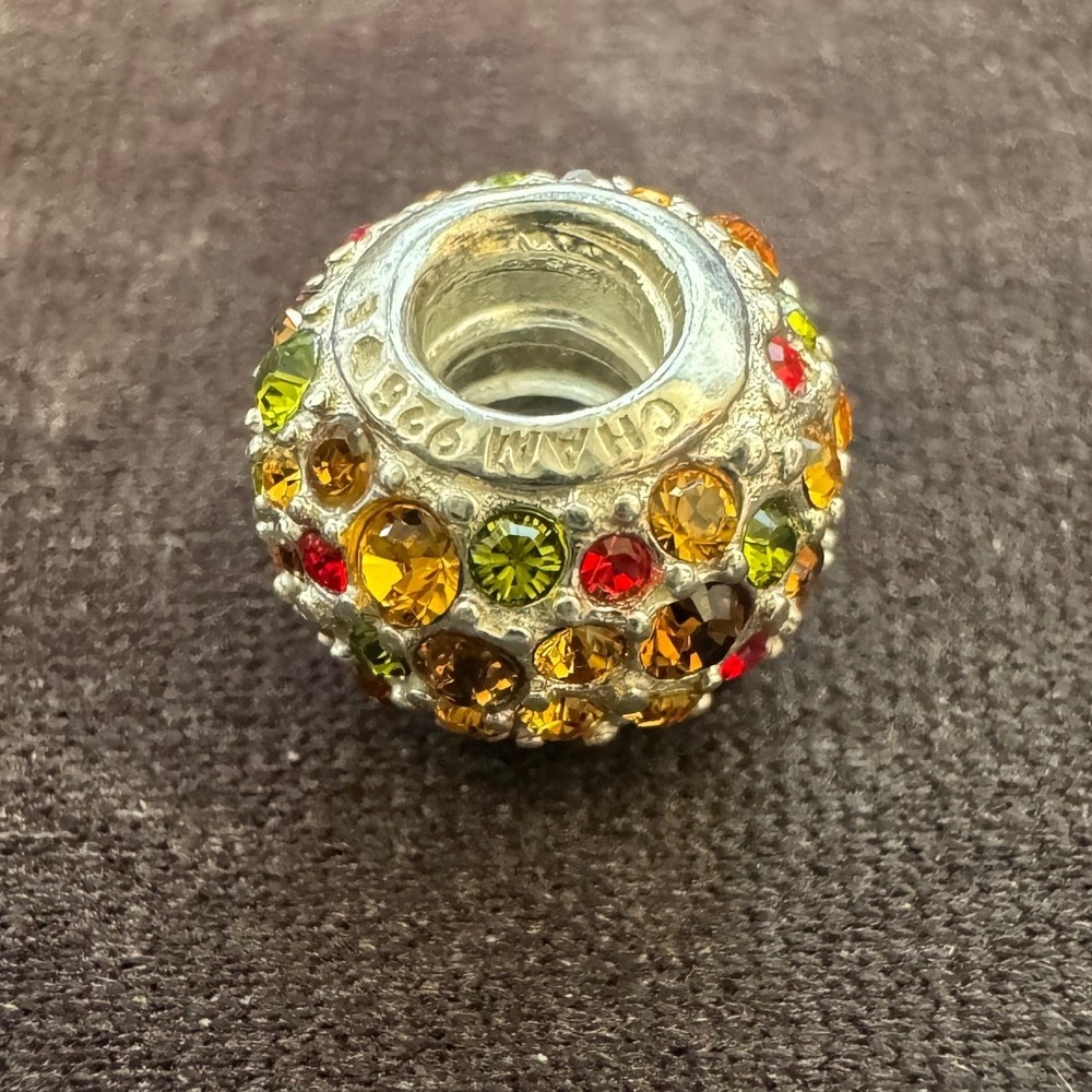 Chamilia 925 Sterling Silver Multi‎ Color Crystal Pave Bead Charm Autumn Colors